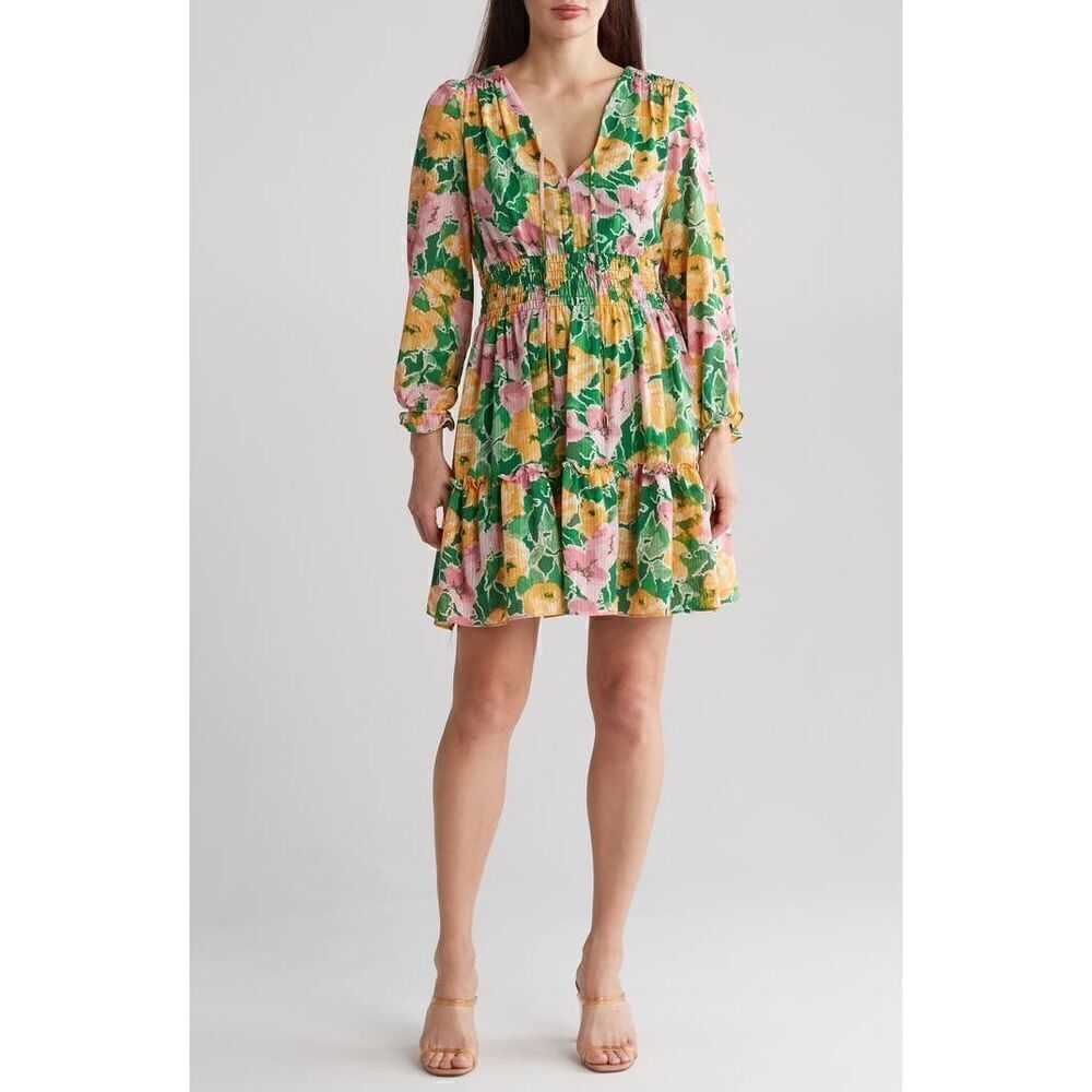 Taylor Floral Long Sleeve Smocked Fit & Flare Dress size 8